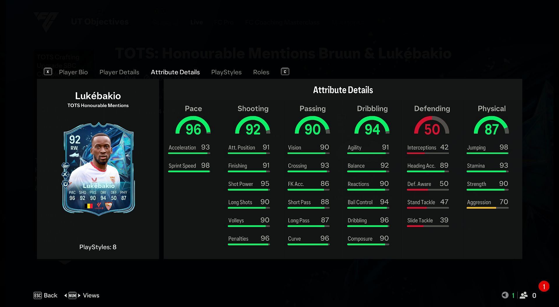 Lukebakio TOTS item stats (Image via EA Sports)